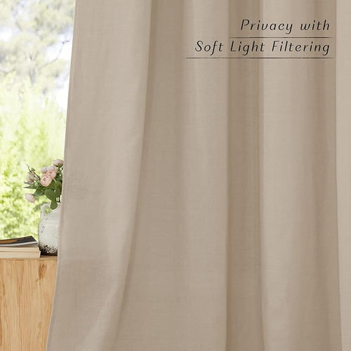 NICETOWN Privacy Light Filtering Linen Curtains & Drapes, Grommet Privacy Added Thick Flax Not See Through Retro Window Treatments for Bedroom/Living Room, Taupe, W55 x L84, 2 Panels