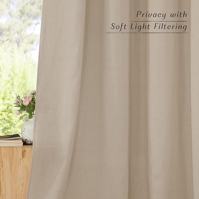NICETOWN Thick Linen Blend Taupe Curtains 120 inches Long, Grommet Bedroom Window Treatments Privacy Added with Light Filtering Window Treatments for Living Room, W55 x L120, 2 Panels