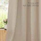 NICETOWN Flax Taupe Linen Curtains for Room Divider, Grommet Top Thick Flax Semi Sheer Vertical Drapes Privacy Assured with Light Filtering for Sliding Glass Door, W68 x L96, 2 Pieces