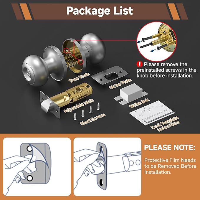 Estmoon 10 Pack Home Improvement Bed/Bath Room Door Knobs, Brushed Nickel Privacy Door Handle with Lock Silver Knobs with Lock for Bathroom Bedroom, Interior Doors Locksets