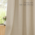 NICETOWN Linen Flax Semi Sheer Curtains 94" Length, Grommet Window Treatments Privacy Added with Light Penetration Vertical Drapes for Loft/Home Office, Angora, W55 x L94, 2 Panels