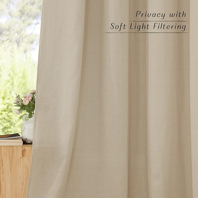 NICETOWN Linen Angora Curtains 120 inches Long for Bedroom, Grommet Privacy Assured Semi Sheer with Light Filtering Thick Flax Linen Window Treatments for Living Room, W55 x L120, 2 Panels