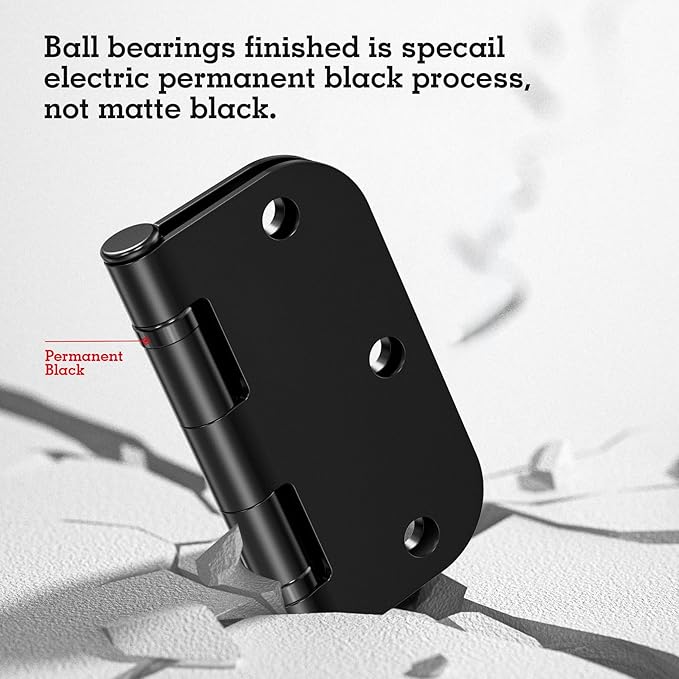 48 Pack Ball Bearing Door Hinges Matte Black 3.5 Inch 5/8"Radius Round Anti Squeak Interior 3-1/2"Flat Iron Bifold Standard Office Bedroom Indoor for Doors 3 ½" Hardware Control Home Decor Essentials