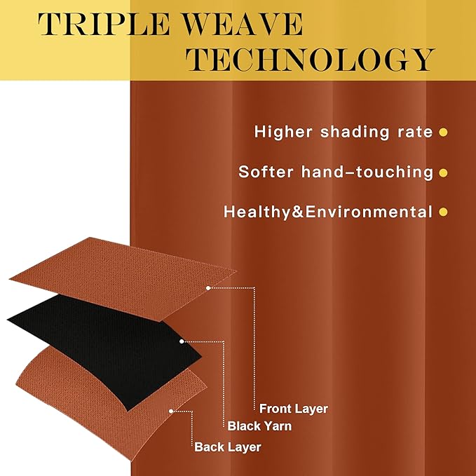 NICETOWN Blackout Curtains 54 Inches Long, Thermal Insulated Room Darkening Curtains for Bedroom, Window Treatment Drapes for Living Room Nursery (W66 x L54 Inch, Burnt Orange, 1 Panel)