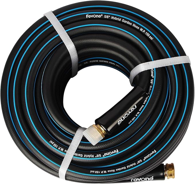 Fevone Kink Free Garden Hose 25 ft, All Weather Flexible, Heavy-Duty & Durable, Solid Brass Fittings, Leak-Free Connection