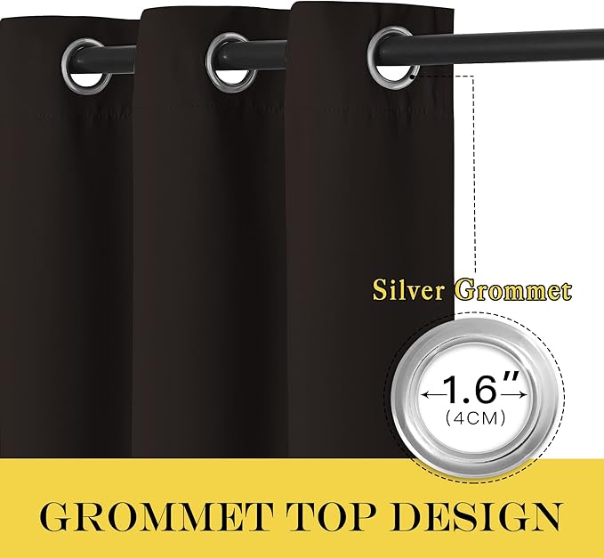 NICETOWN Blackout Thick Window Curtain - (W52 x L108, Brown, 1 Panel) Thermal Insulated Grommet Drape Panel for Bedroom and Living Room
