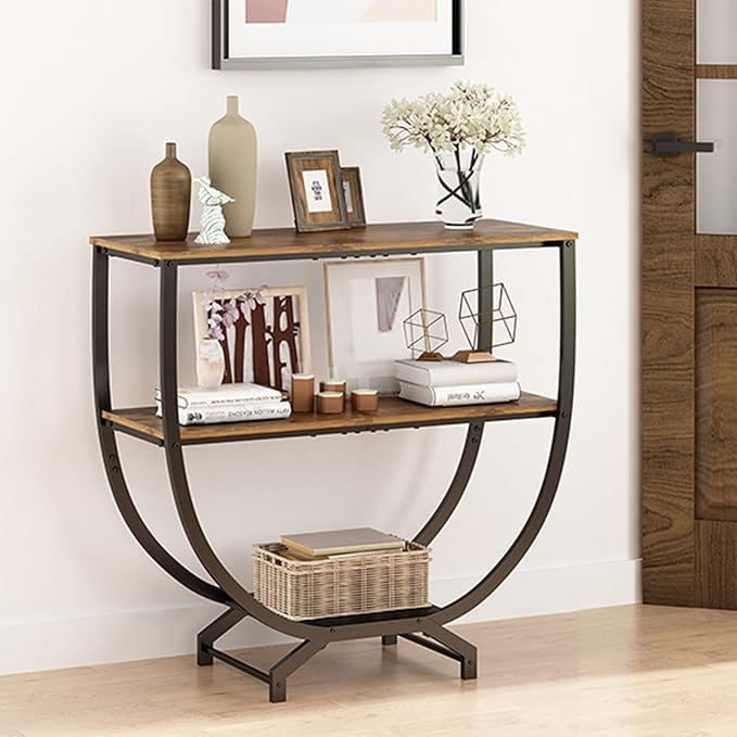 GILLAS 3 Tier Console Tables, 30" Height Entryway Table, Sofa Table Behind Couch, Industrial Entryway Furniture TV Stand with Storage for Living Room, Easy No-Extra-Tools Assembly, Rustic Brown