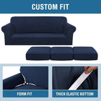 H.VERSAILTEX 4 Piece Stretch Sofa Covers for 3 Cushion Couch Covers for Living Room Furniture Slipcovers (Base Cover Plus 3 Seat Cushion Covers) Thicker Jacquard Fabric (Large Sofa, Navy)