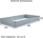 Galvanized Raised Garden Bed,Outdoor Planter Box Metal Patio Kit Planting Bed for Vegetables Flowers Herb,8x4x1ft(2 Pack),Grey
