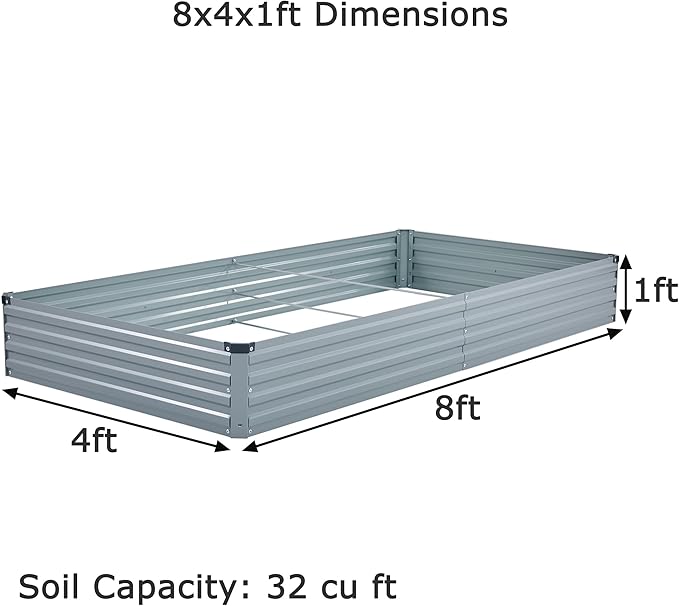 Galvanized Raised Garden Bed,Outdoor Planter Box Metal Patio Kit Planting Bed for Vegetables Flowers Herb,8x4x1ft(2 Pack),Grey