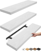 BAYKA White Floating Shelves for Wall, 22.5 inches Wall Mounted Rustic Wood Shelves for Bathroom, Bedroom, Living Room, Floating Shelves for Books/Storage/Decor (Set of 3)