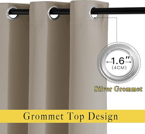 NICETOWN Taupe Window Treatments 66 inch Length 2 Panels Set, Grommet Blackout Room Darkening Thermal Curtains Sound Reducing for Bedroom/Kid Room, W66 x L66