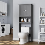 Meilocar Over The Toilet Storage Cabinet, Bathroom Storage Cabinet Over Toilet with 2 Wood Doors, Freestanding Space Saver, Adjustable Shelf & Open Shelf, Grey