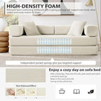 4-in-1 Folding Convertible Sofa Bed, 78 Inch Boneless Couch with Fixed-Shape Frame, Corduroy Loveseat Sleeper with Pull Out Bed, Floor Sofa Modular Futon Couch for Living Room Bedroom Lounge (Beige)