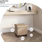 Storage Ottoman Cube with Small Bin, 15-in Square Ottoman with Storage for Living Room and Bedroom, Small Ottomans Foot Rest, Fabric Foot Stools Ottomans Max 330lbs, Taupe