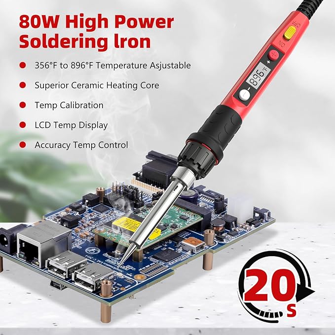 Soldering Iron Kit, 80W 110V LCD Digital Solder Irons, Portable Welding Tools with Ceramic Heater, Accurate 356°F-896°F, for Metal, Jewelry Electrical Repairs, DIY