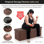 DocSafe Storage Ottoman Bench,Fireproof＆Waterproof Folding Bench with Lock(15”x 43”x15”),Leather Storage Chest with Handles＆2 Extra Boxes,Ottoman Safe for Bedroom,Living Room,Home Office,Brown