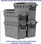 Sheffield 12759 4-Pack Ammo Storage Box, Stackable .30 Cal Field Boxes, Water and Dust Resistant, Lockable Storage Box with Handle, Secures Hunting Gear, Supplies, and Bullets, Made in USA, Gray