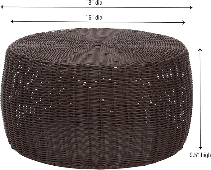 Household Essentials Handwoven Resin Storage Stool Ottoman, Brown