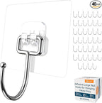 GLUIT Adhesive Large Wall Hooks for Hanging Heavy Duty 22 lbs Hooks for Walls No Damage, Towel Sticky Clear Hooks, Waterproof, Home, Bathroom, Kitchen, Office, and Outdoor 40 Pack