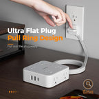 TESSAN Surge Protector Power Strip, 5 Ft Flat Plug Extension Cord with 3 USB (1 USB C) 8 Outlets, 1250W, 900J Protection, 3 Sided Outlet Extender with Ring Plug for Office, Dorm Room, Grey