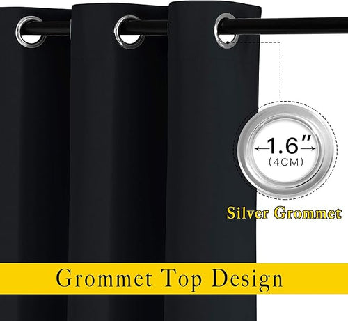 NICETOWN Black Blackout Curtains 30 inch Curtains for Kitchen, Grommet Cafe Curtains Solid Window Treatments Sound Reducing for Bedroom, 2 Panels, W37 x L30, 2 Panels