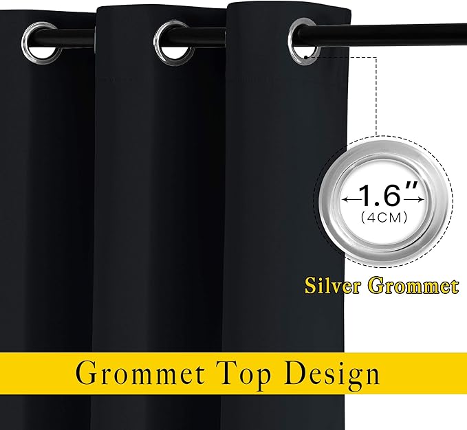NICETOWN Black Blackout Curtains 80 inch Length 2 Panels Set - Grommet Thermal Insulated Window Treatments Light & Sound Blocking Drapes for Living Room/Doorway, W46 x L80