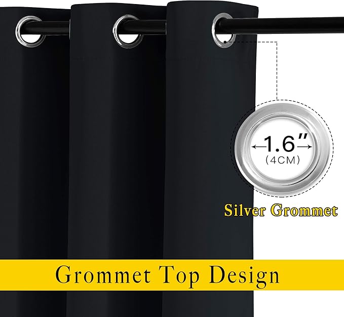 NICETOWN Black Blackout Curtains 78 inches Long 2 Panels Burg - Light Reducing Thermal Insulated Grommet Privacy Doorway Curtains Window Treatments for Bedroom (Set of 2, W52 x L78)
