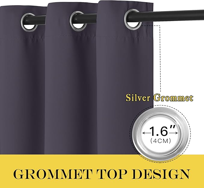 NICETOWN Blackout Curtain Drape for Bedroom - Light Reducing Thermal Insulated Solid Grommet Room Darkening Window Curtain 90 inches Long for Living Room (Greyish Purple, 1 Piece, W66 x L90)