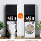 Meilocar Over The Toilet Storage Cabinet for Bathroom, Black Bathroom Over Toilet Cabinet Freestanding Storage Organizer, Space Saver with Doors and Adjustable Shelf, Black