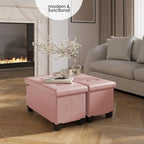 Storage Ottoman Bench with Bins, 30-in Storage Bench for Bedroom End of Bed, Folding Foot Rest Ottoman for Living Room Max 660lbs, Leather Ottomans, Pink