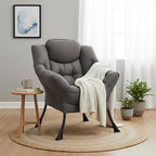 Welnow Lazy Chair for Living Room, Modern Reading Accent Chair with Armrests and a Side Pocket, Leisure Upholstered Lazy Sofa for Small Space, Bedroom, Dorm, Dark Grey
