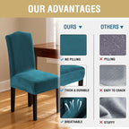 H.VERSAILTEX Velvet Dining Chair Covers Stretch Chair Covers for Dining Room Set of 6 Parson Chair Slipcovers Chair Protectors Covers Dining, Soft Thick Solid Velvet Fabric Washable, Deep Teal