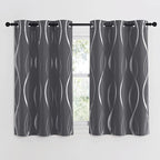 NICETOWN Bedroom Small Blackout Curtain Panels, Set of 2, 42 by 48 Inch,Grey, Window Treatment Thermal Insulated Solid Grommet Blackout Wave Line Foil Print Design Curtains for Kitchen, Cafe, Loft