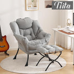 Tiita Lazy Chair with Ottoman, Light Grey Modern Large Accent Chair, Comfy Leisure Sofa Armchair with Ottoman, Reading Chair with Footrest for Bedroom, Living Room, Dorm Rooms, Light Grey