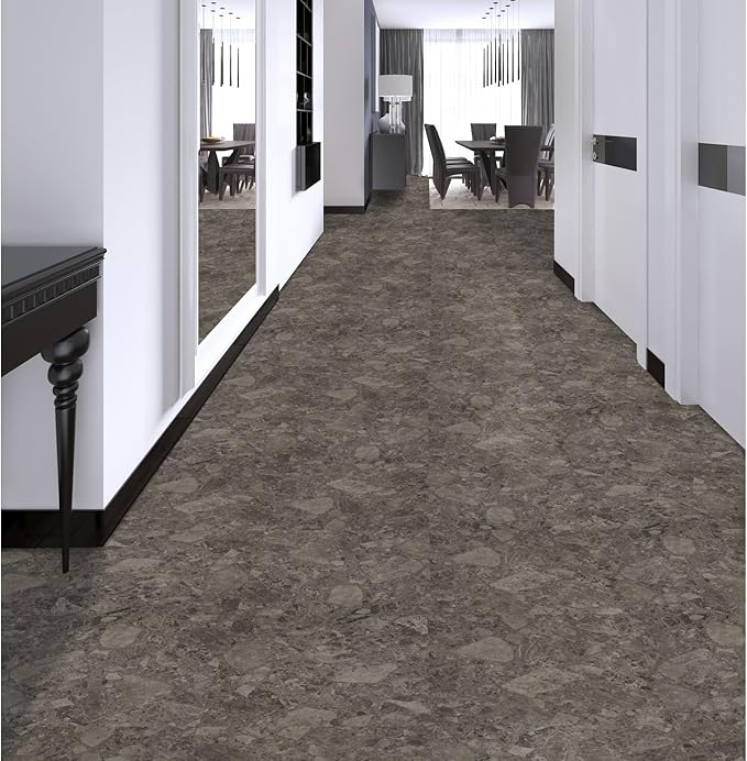 Nexus Self Adhesive 12-Inch Vinyl Floor Tiles, 20 Tiles - 12'' x 12'', Emporador Marble Peel & Stick, DIY Flooring for Kitchen, Dining Room, Bedrooms Bathrooms by Achim Home Decor, Taupe and Brown