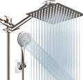 Shower Head Combo(Brushed Nickel),8 Inch High Pressure Rain Shower Head with 11 Inch Adjustable Extension Arm and 5 Settings Handheld Shower Head Combo,Powerful Shower Spray Against Low Pressure Water