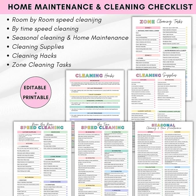 Cleaning Planner, Cleaning Schedule and Checklist Organizer, Daily Weekly Monthly Household Cleaning Planner, Chore Chart Notebook for Home, Family Cleaning Tasks, DIY Home Improvement, Editable Template