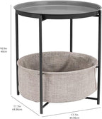 Amazon Basics Round Storage End Table, Nightstand for Bedroom or Living Room, Easy Assembly, with Cloth Basket, Charcoal/Heather Gray, 17.7 x 17.7 x 18.9 in | Side Table, with Cloth Basket, Storage