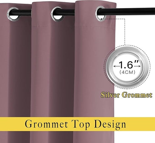 NICETOWN Blackout Dry Rose Curtains 102 inches Long 2 Panels Burg, Grommet Thermal Curtains Light Blinds Room Darkening Window Treatments for Bedroom, 2 Panels, W52 x L102