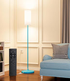 luckystyle LED Floor Lamp for Living Room, DimmableTall Lamps with Foot Switch,Remote Custom Color Temperature Blue Pole Lamp with Lampshade,12W Led Bulb Standing Lamps for Bedroom Office Kid Room