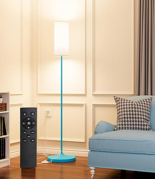luckystyle LED Floor Lamp for Living Room, DimmableTall Lamps with Foot Switch,Remote Custom Color Temperature Blue Pole Lamp with Lampshade,12W Led Bulb Standing Lamps for Bedroom Office Kid Room
