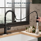 FORIOUS Rustic Kitchen Faucet with Pull Down Sprayer Oil Rubbed Bronze, 3 Modes Stainless Steel High Arc Vintage Spring Sink Faucet 1 or 3 Holes for Pot Filler, Farmhouse Camper Wet Bar