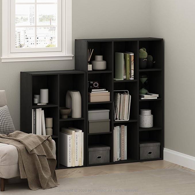 Furinno LUDER Book Shelf, 11-Cube Bookshelf, Reversible Bookcase, 9.4 x 29.1 x 41.7, Easy Assembly, for Living Room, Bedroom, Home Office, Blackwood