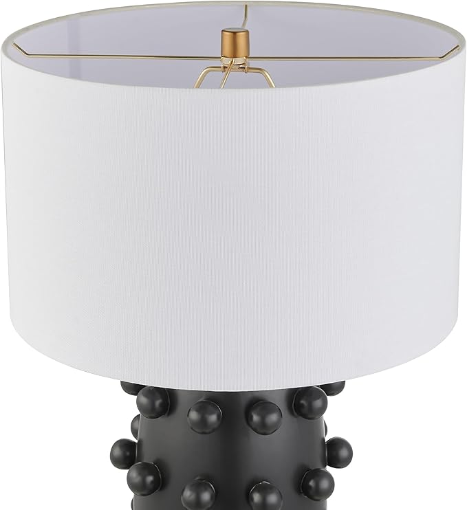 Henn&Hart 25.5'' Modern 1-Light Ceramic Table Lamp with Spherical Orbs on Lamp Body with White Fabric Drum Shade for Living Room, Bedroom, or Office, Matte Black