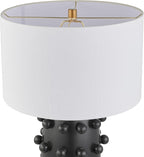Henn&Hart 25.5'' Modern 1-Light Ceramic Table Lamp with Spherical Orbs on Lamp Body with White Fabric Drum Shade for Living Room, Bedroom, or Office, Matte Black