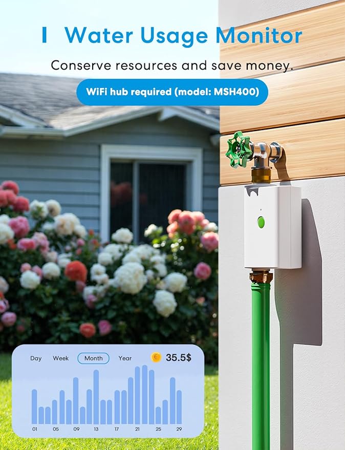 meross WiFi Water Hose Timer, Smart Sprinkler Timer with Brass Inlet & Outet, Work with Apple Homekit, Alexa & Google Assistant, Water Valve for Lawn, Garden, Yard and Pool, MSH400/MSH450 Hub Required