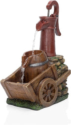 Alpine Corporation ZEN276S Outdoor Vintage Water Pump and Wheelbarrow Floor Fountain - Calming Water Flow, 23 Inch Tall, Brown