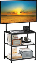 23 Inch to 50 Inch Floor Small Corner TV Stand with Storage Shelves for Living Room Bedroom, Universal Floor Television Stands with Mount, Farmhouse Black TV Table Desk Shelf for Small Spaces