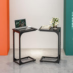 C-Shaped Side Table for Couch - Small Coffee Stand Sofa Tray Desk with Metal Frame and Waterproof Scratch Resistant, Modern End Accent for Living Room, Bedroom, Set of 2, Black
